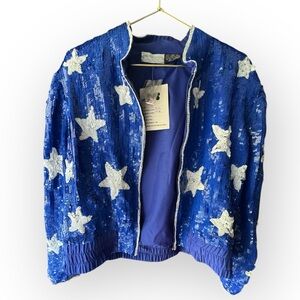 NWT Lew Magram Vintage Deadstock American Flag Sequin Bomber Jacket